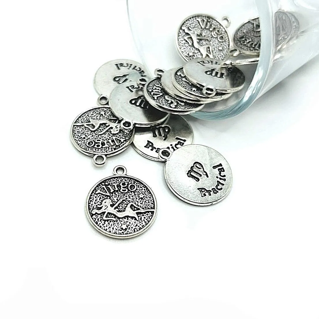 1, 4 or 20 Pieces: Silver Virgo Zodiac/Astrology Coin Charms, Double Sided