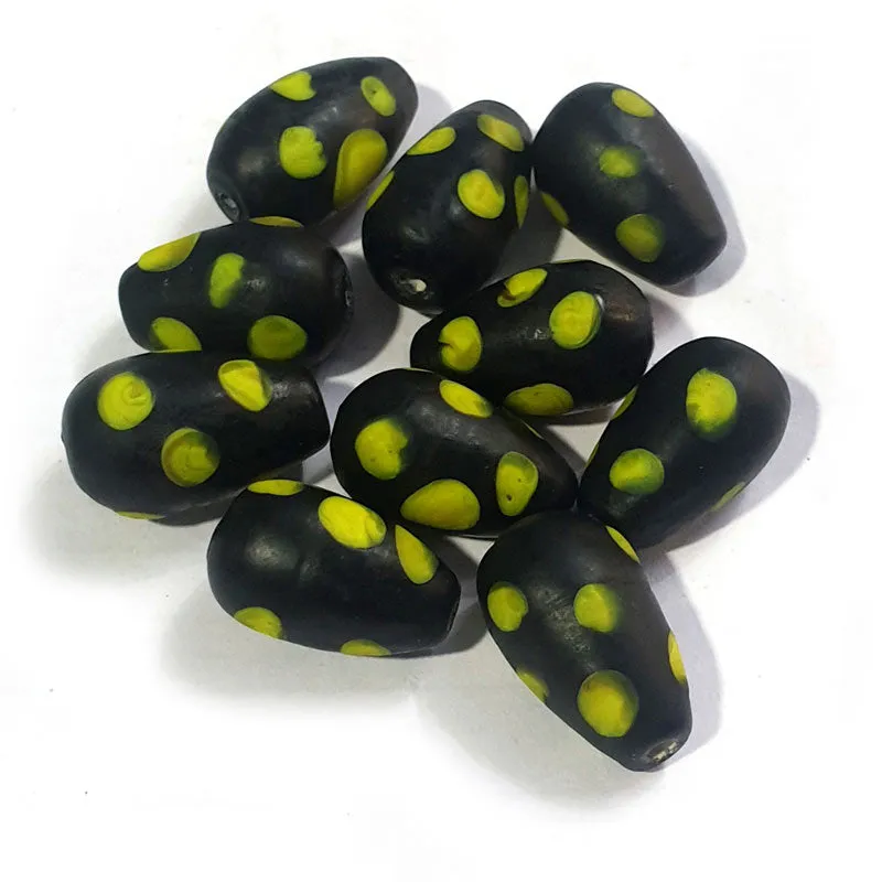 10 Pcs Matt Black dotted drop lampwork glass beads