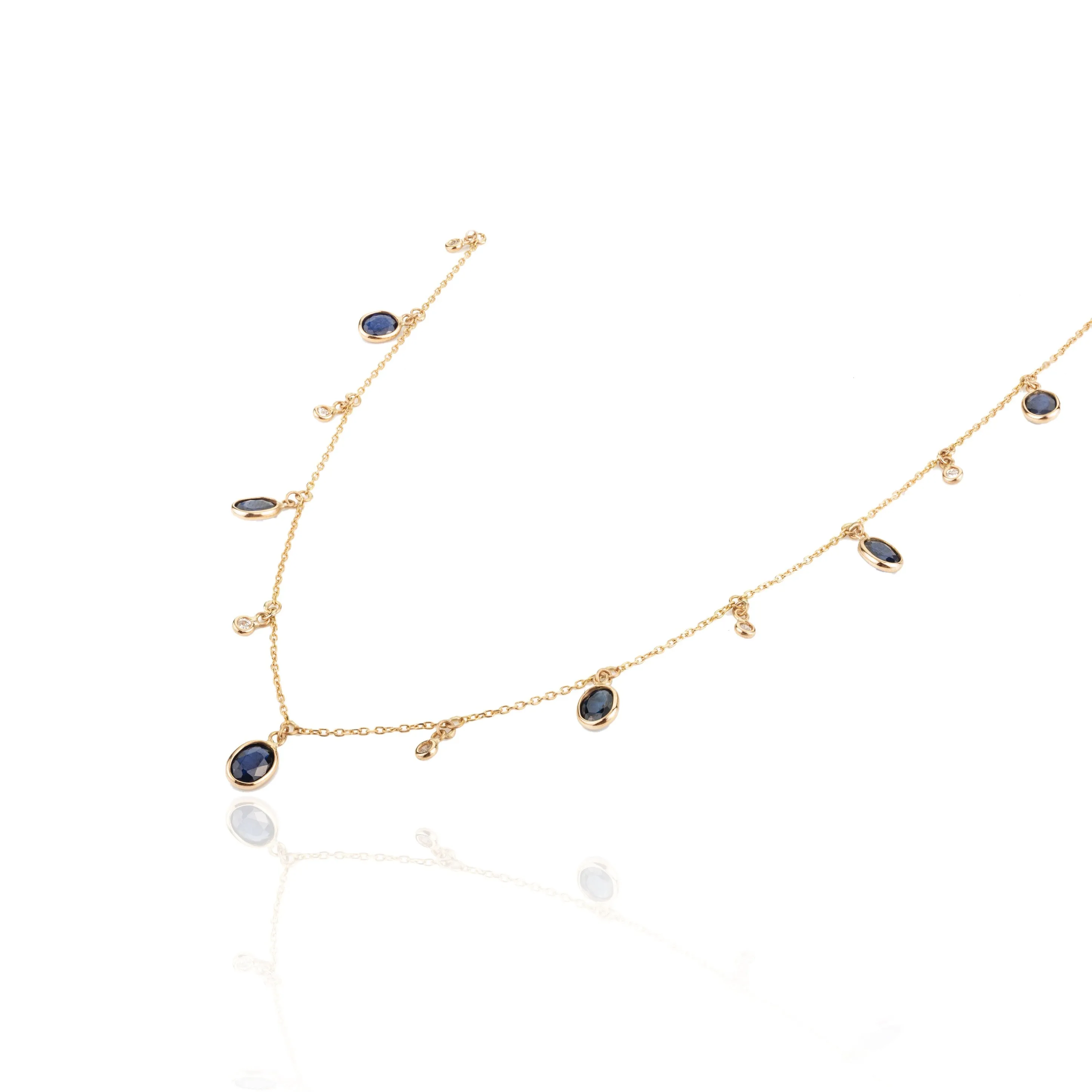 18K Blue Sapphire Charm Station Necklace