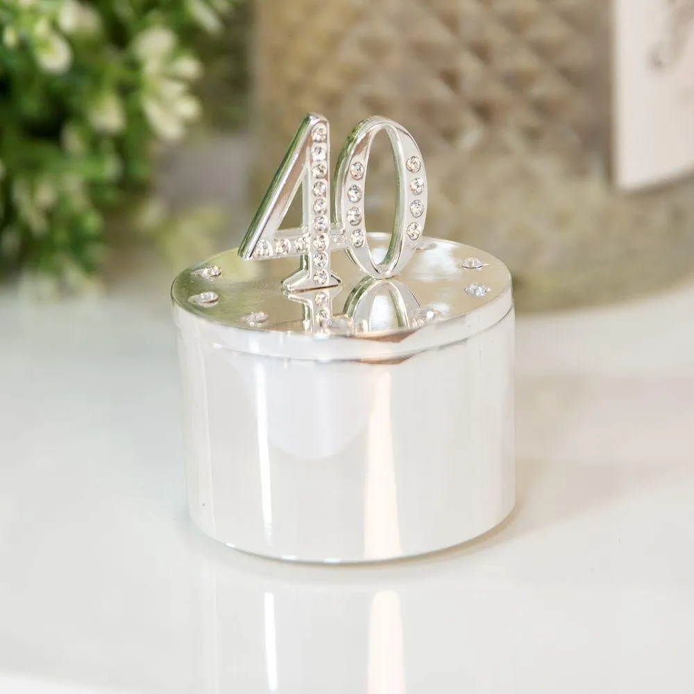 40th Birthday Silver Plated Crystal Trinket Box (Widdop)