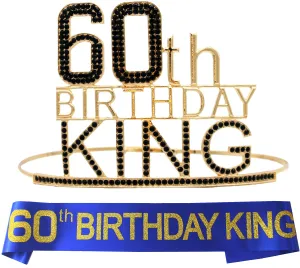 60th Birthday Gifts for Men, 60th Birthday King Crown, 60th Birthday King Sash, 60th