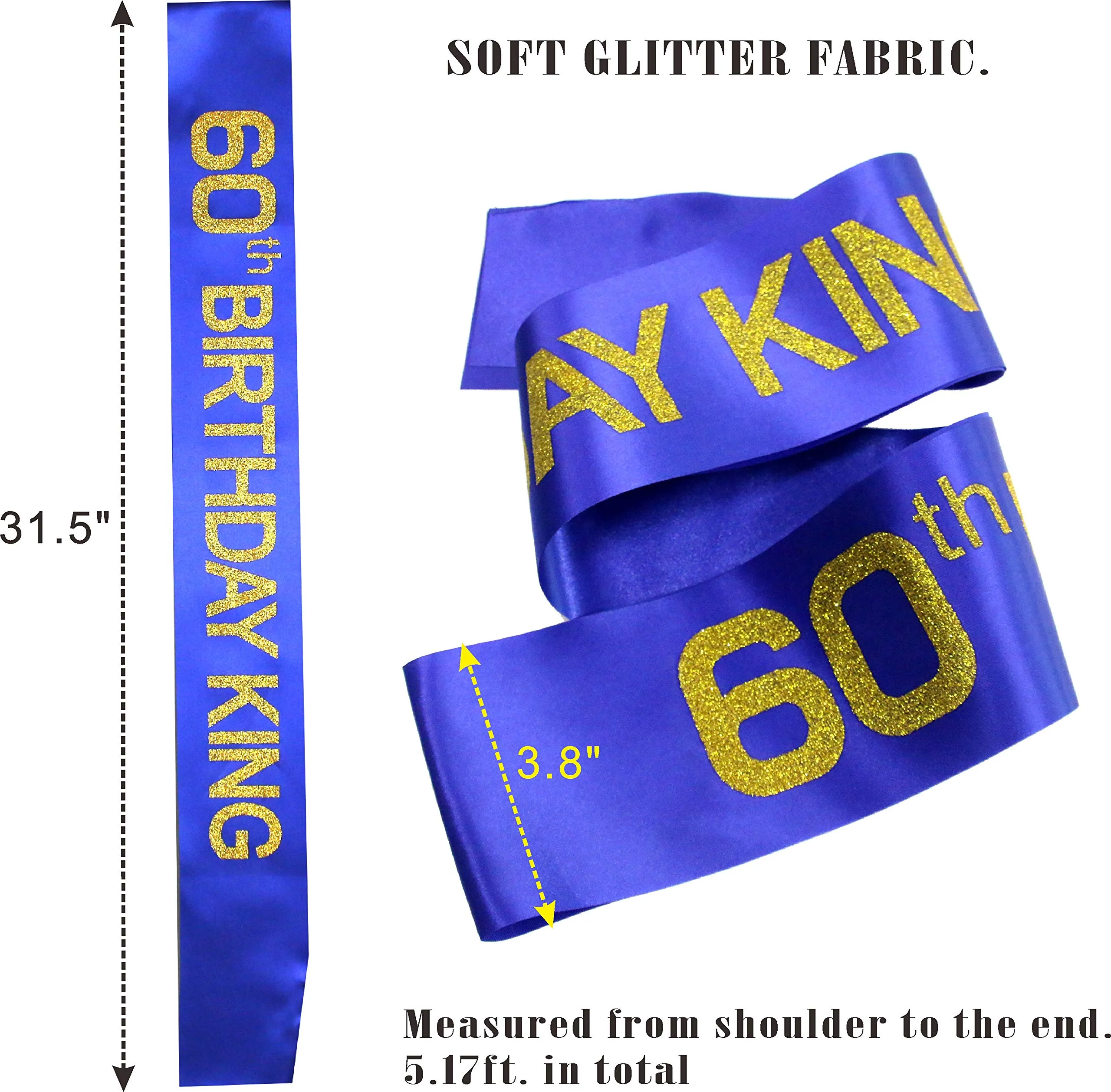 60th Birthday Gifts for Men, 60th Birthday King Crown, 60th Birthday King Sash, 60th