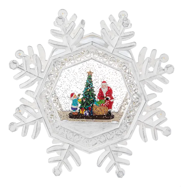 9.25" LED Light Up Shimmer Santa Scene Snowflake Snow Globe