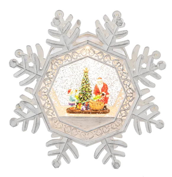 9.25" LED Light Up Shimmer Santa Scene Snowflake Snow Globe