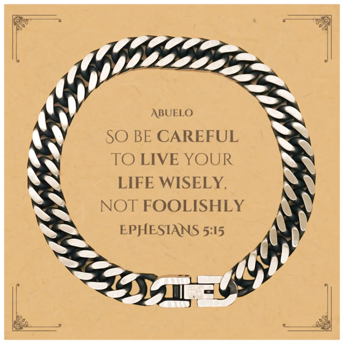 Abuelo Cuban Link Chain Bracelet - Live Your Life Wisely with Inspirational Jewelry for Birthday, Christmas, and Graduation Gifts