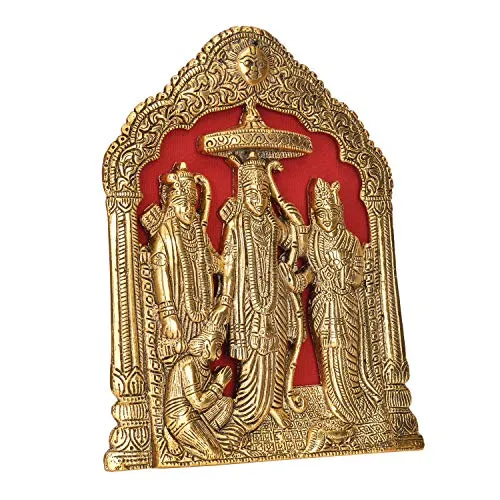 Antique Metal Lord Ram Darbar Idol For Home Decor and Puja Article (25.4 cm x 15.24 cm) (GOLD)