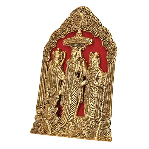 Antique Metal Lord Ram Darbar Idol For Home Decor and Puja Article (25.4 cm x 15.24 cm) (GOLD)