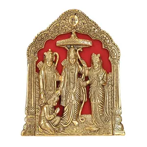 Antique Metal Lord Ram Darbar Idol For Home Decor and Puja Article (25.4 cm x 15.24 cm) (GOLD)