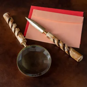 Antler Bone Letter Opener & Magnifying Glass Set