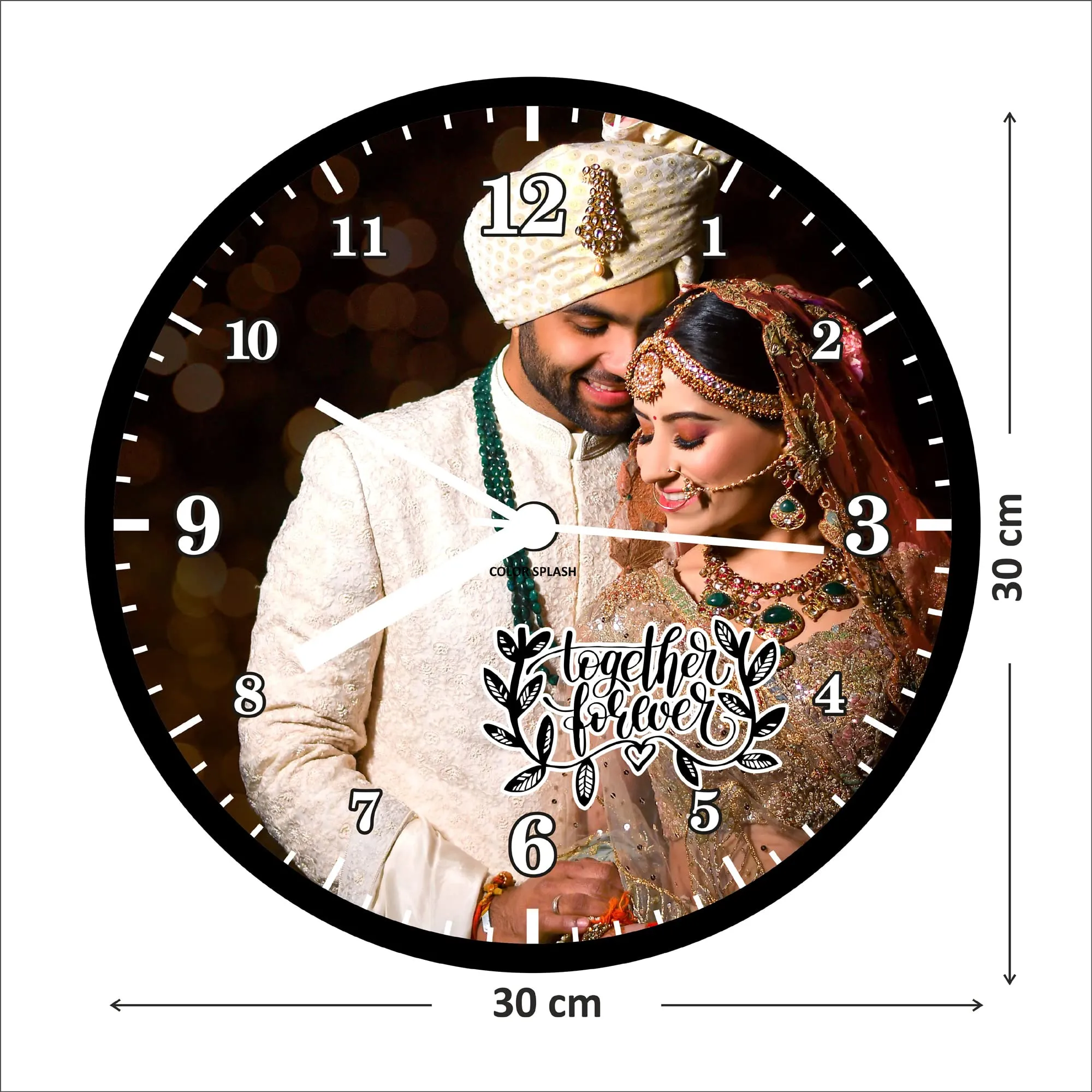 Artle Media Customize Round Wall Clock with 1 Photo Frame for Birthday and Anniversary Gift & Home Decore (Size 30x30 cm, Black)