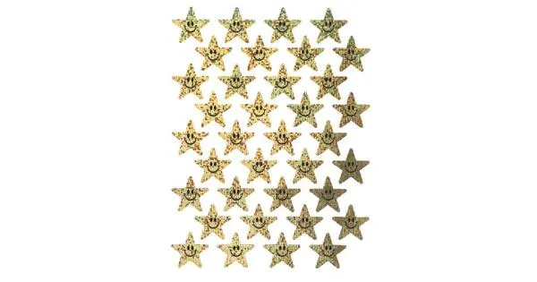 Back to School Glitter Smile Star Stickers for Kids - Gold (72ct)