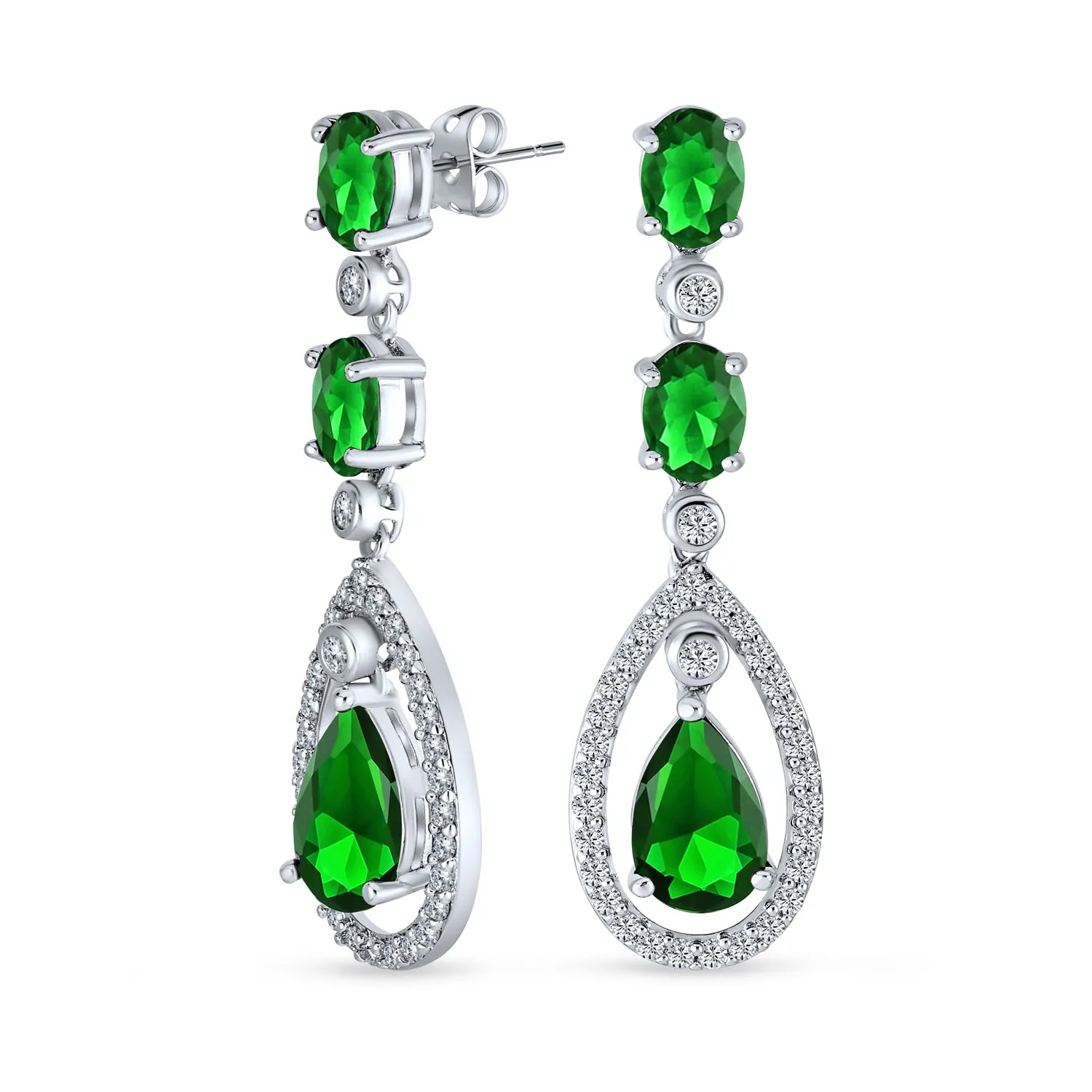 Bridal Statement Red Blue Green AAA CZ Teardrop Chandelier Earrings