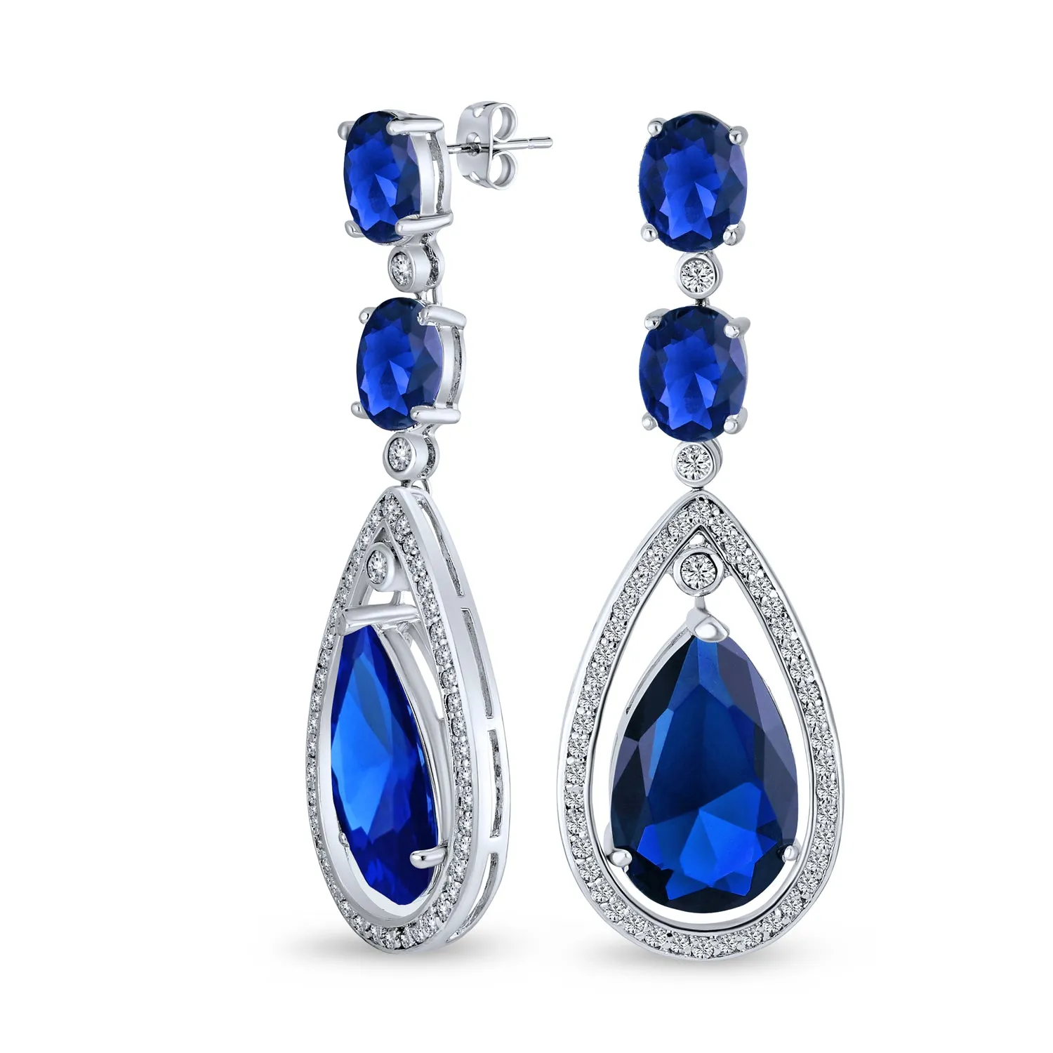 Bridal Statement Red Blue Green AAA CZ Teardrop Chandelier Earrings