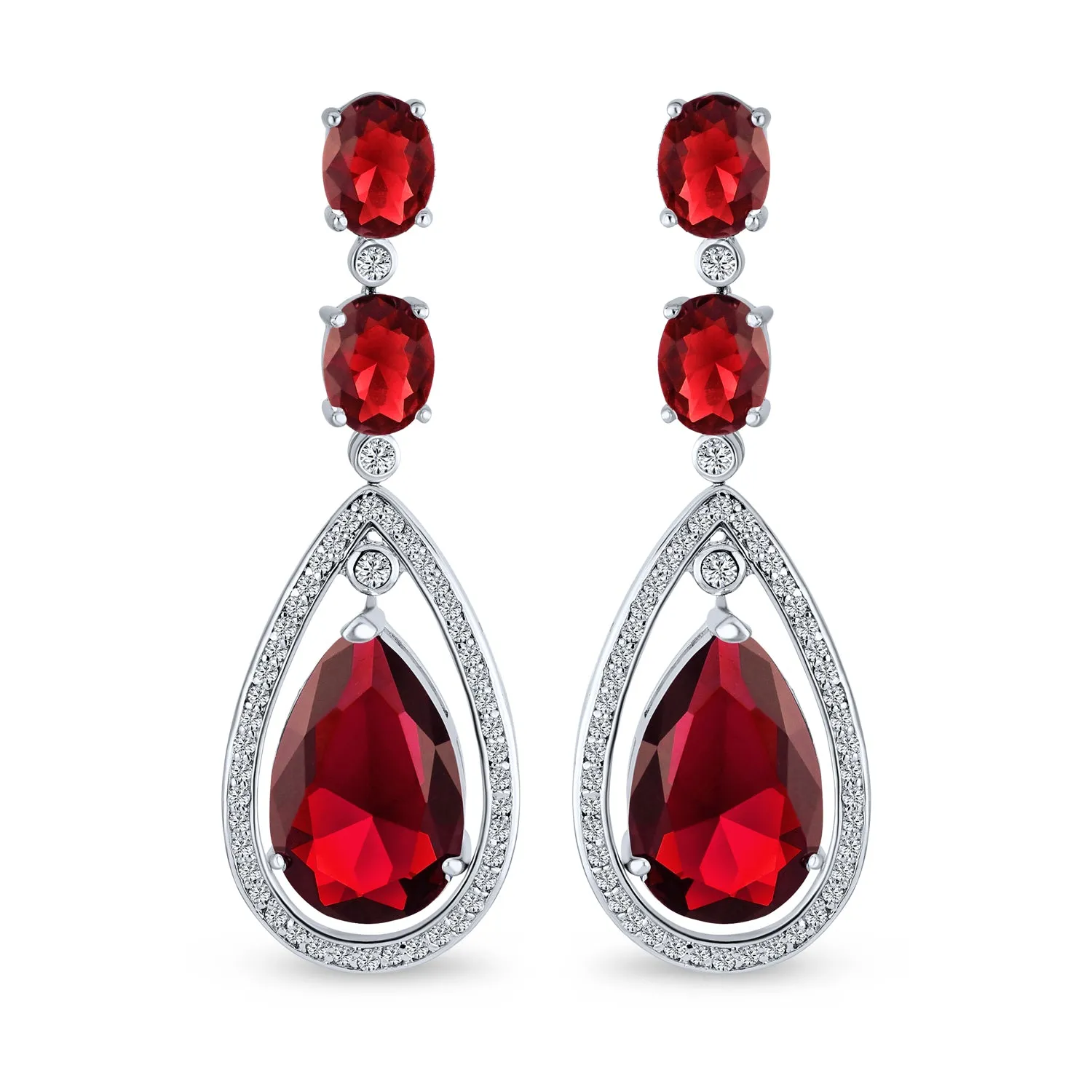 Bridal Statement Red Blue Green AAA CZ Teardrop Chandelier Earrings