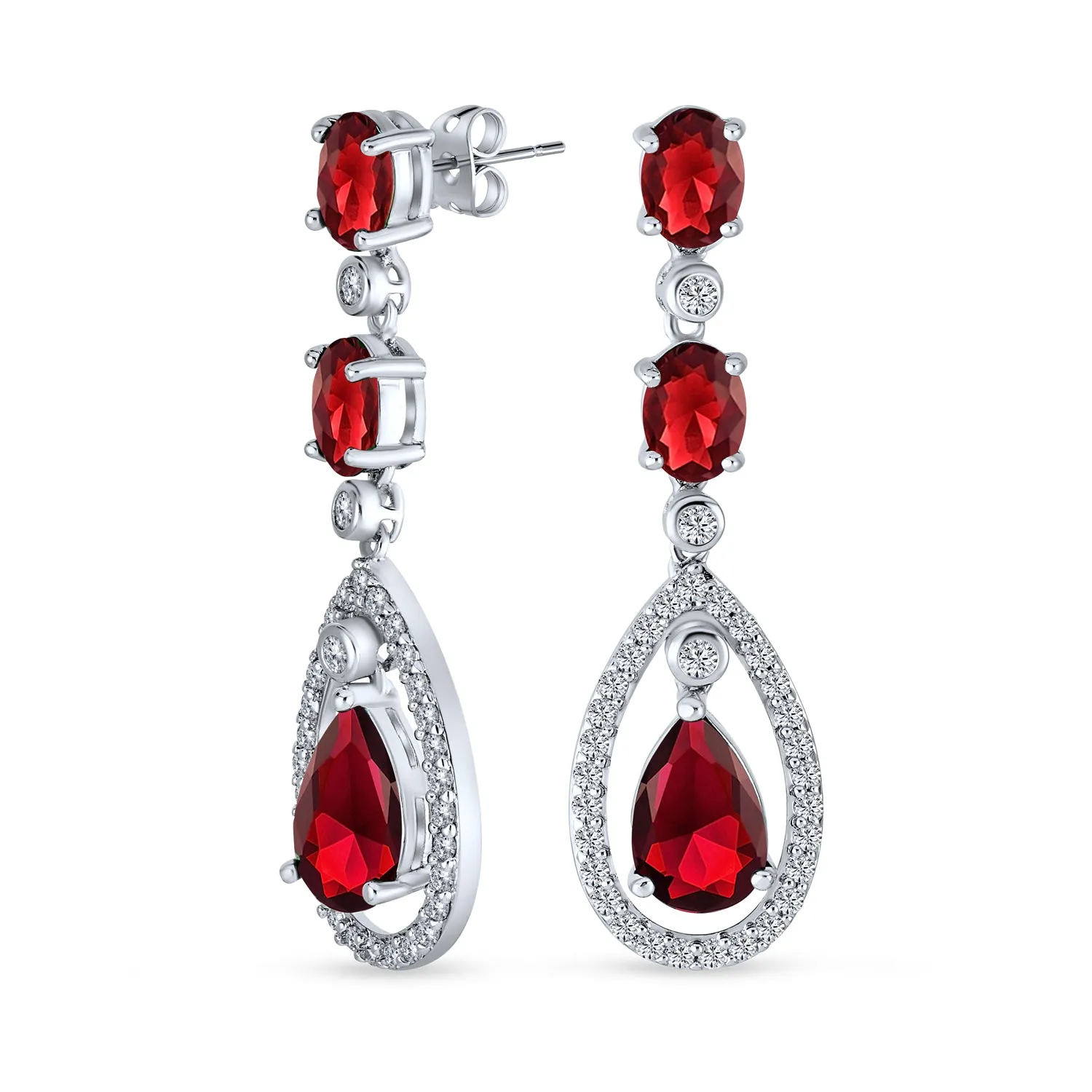 Bridal Statement Red Blue Green AAA CZ Teardrop Chandelier Earrings