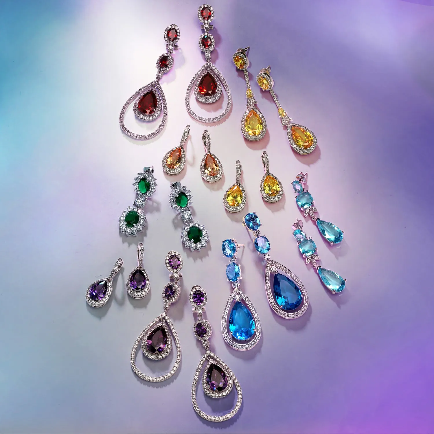 Bridal Statement Red Blue Green AAA CZ Teardrop Chandelier Earrings