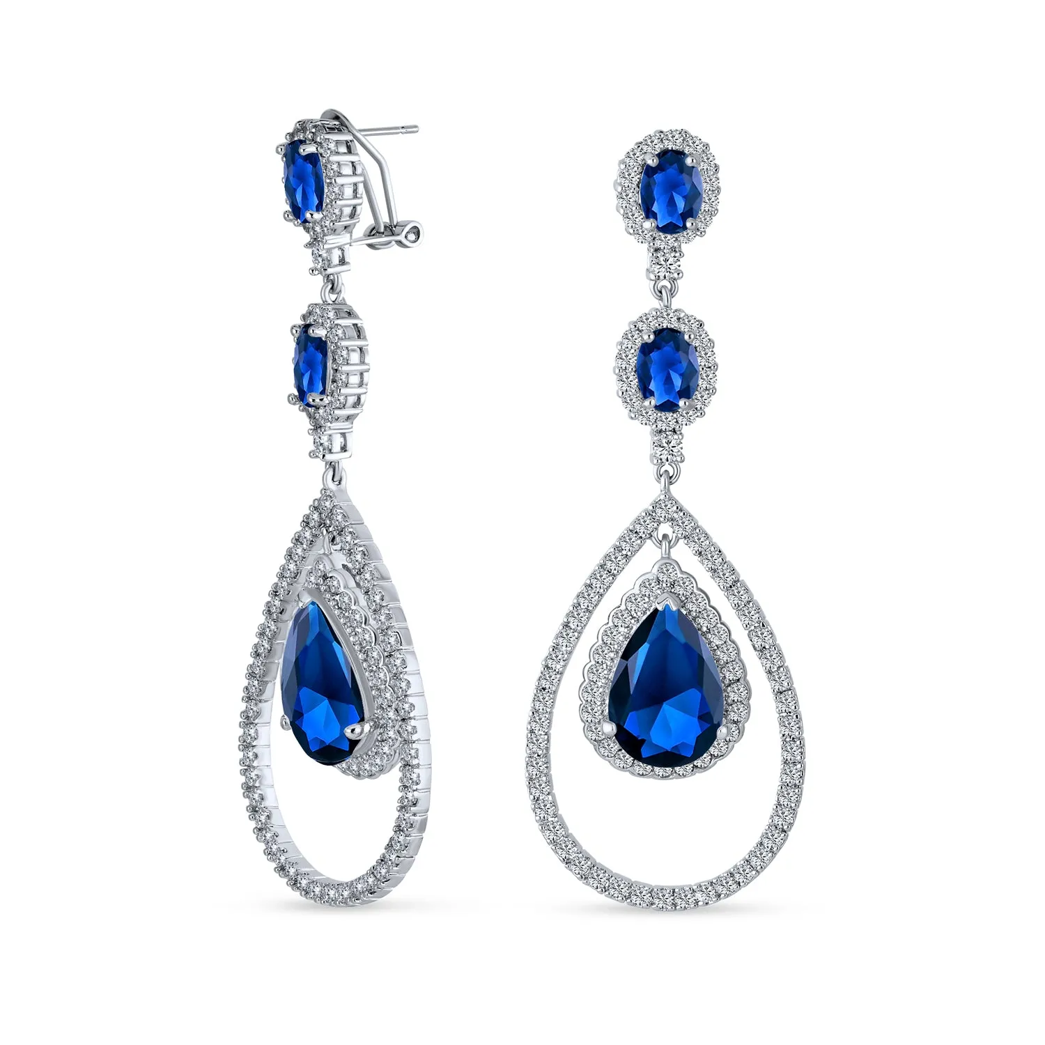 Bridal Statement Red Blue Green AAA CZ Teardrop Chandelier Earrings