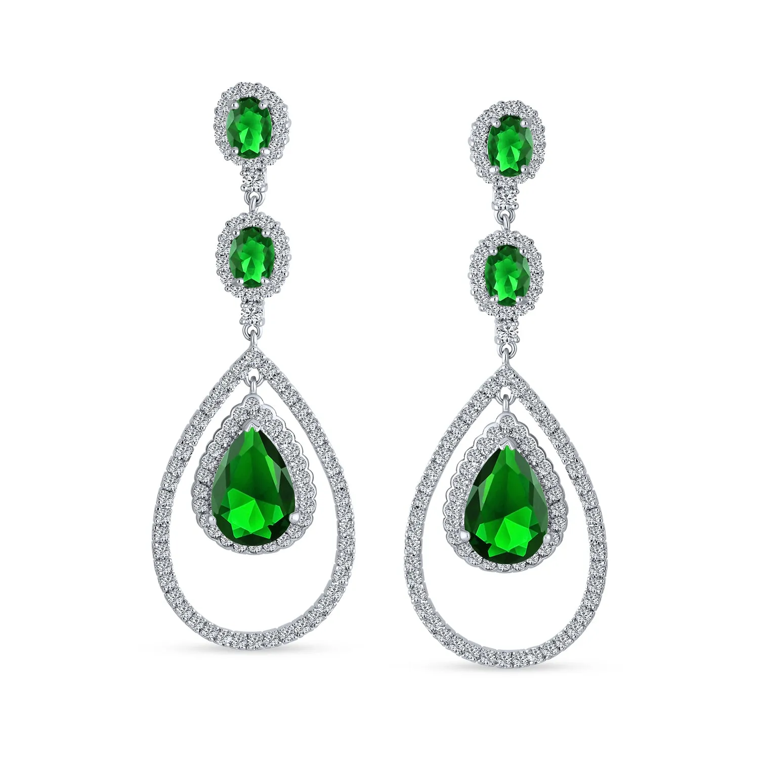 Bridal Statement Red Blue Green AAA CZ Teardrop Chandelier Earrings