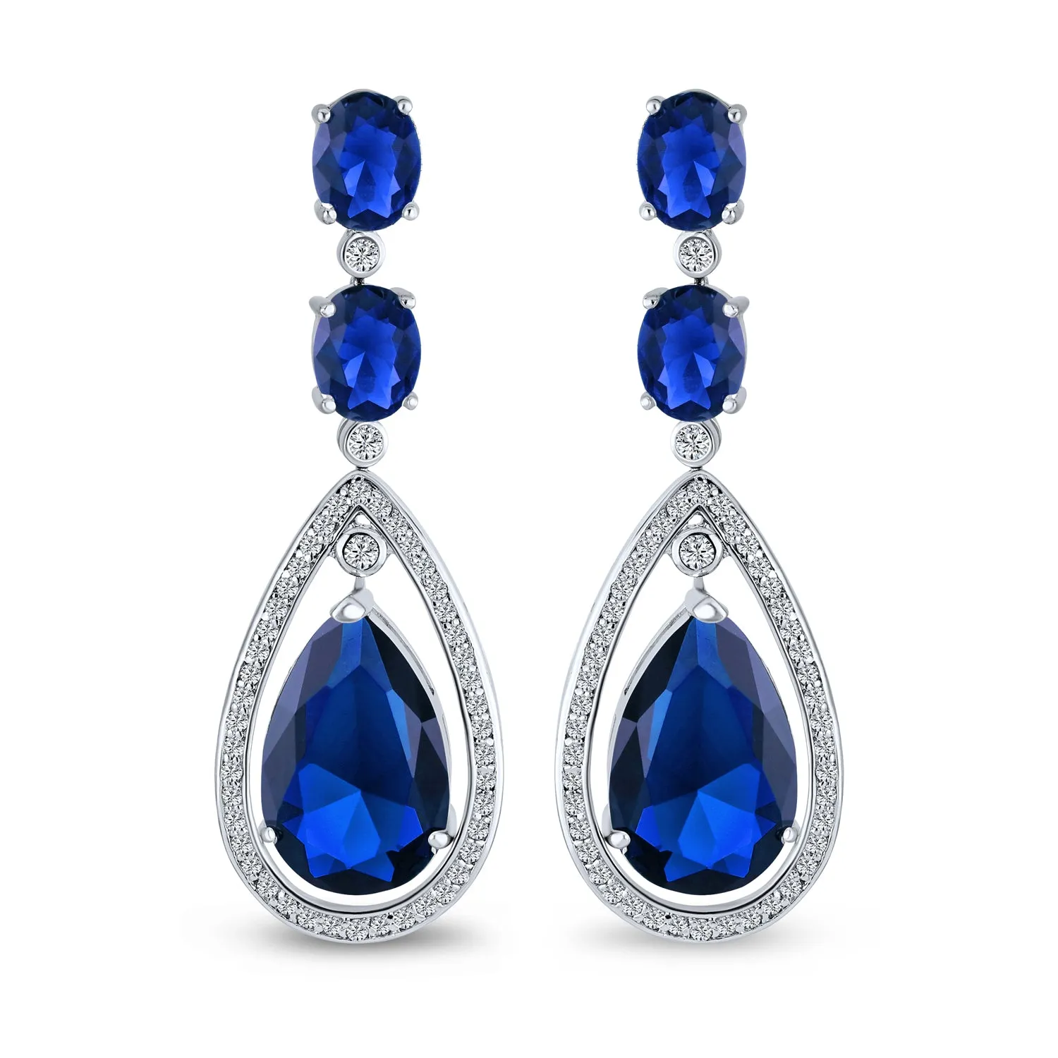 Bridal Statement Red Blue Green AAA CZ Teardrop Chandelier Earrings