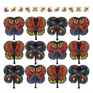 Butterfly Party Favors - Monarch Butterfly Paper Fans and Butterlfy Tattoos for 12 Guests