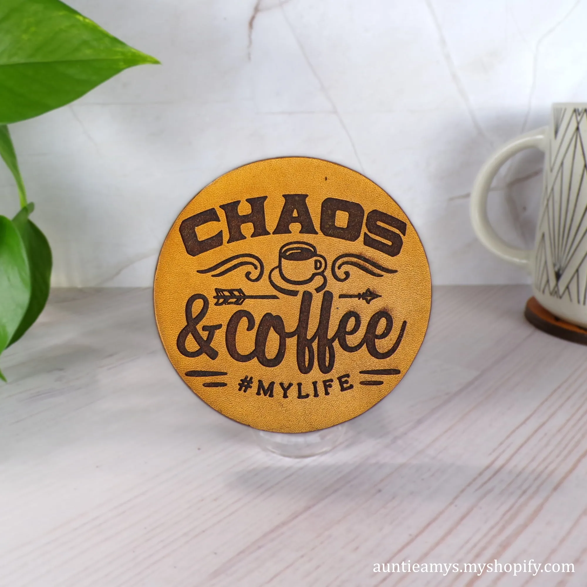 Chaos & Coffee - Leather Coaster