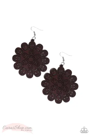 Coachella Cabaret Brown Wood Flower Earrings - Paparazzi Accessories