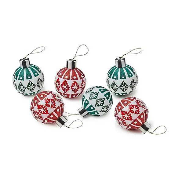 Cozy Christmas Snowflake Glass Ball Ornaments, Set of 6 (Mackenzie Childs)