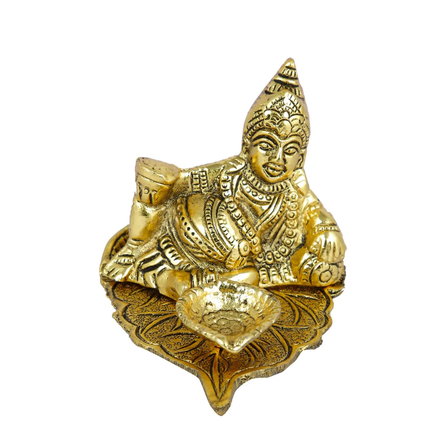 CraftVatika Return Gift for Women Kuber Idol with Diya Gift Metal Kuber on Leaf Idol for Pooja, Kuber Leaf Diya Idol for Money Home Pooja Vastu