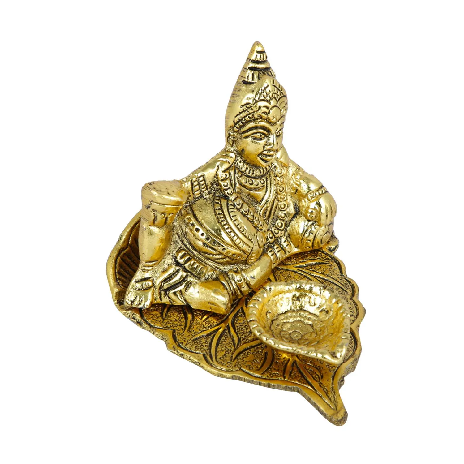 CraftVatika Return Gift for Women Kuber Idol with Diya Gift Metal Kuber on Leaf Idol for Pooja, Kuber Leaf Diya Idol for Money Home Pooja Vastu