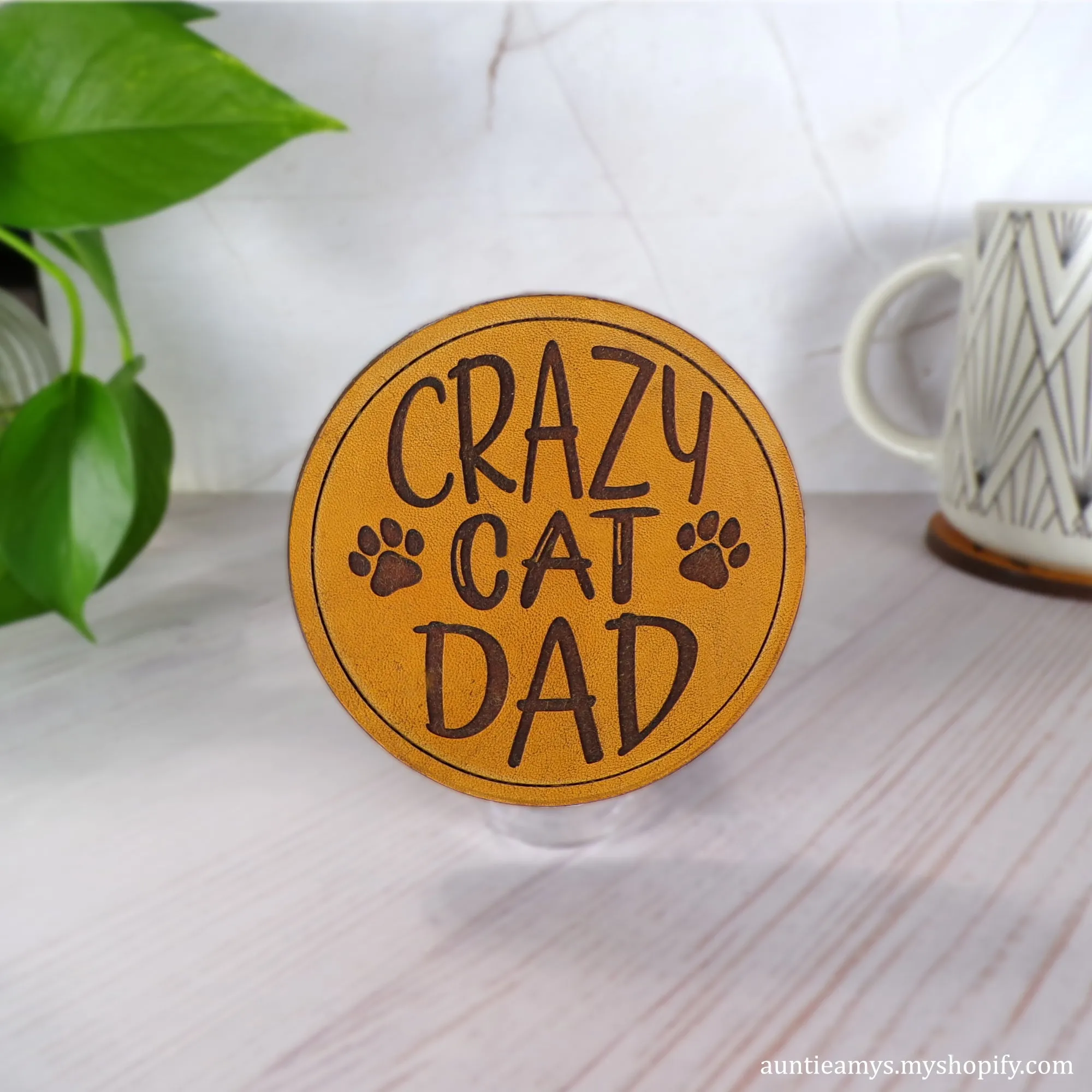 Crazy Cat Dad - Leather Coaster