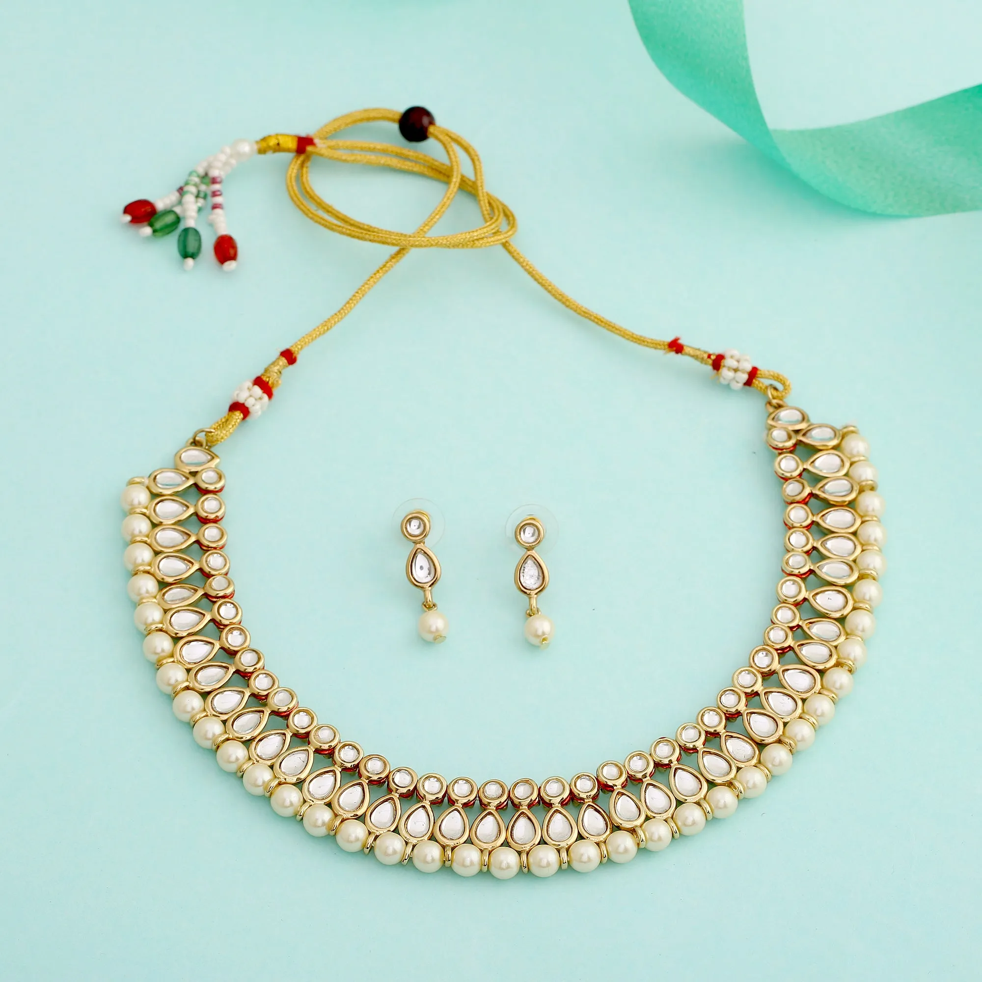 Designer Kundan & Pearl Gold Plated Jewellery Necklace Set for Women/Girls