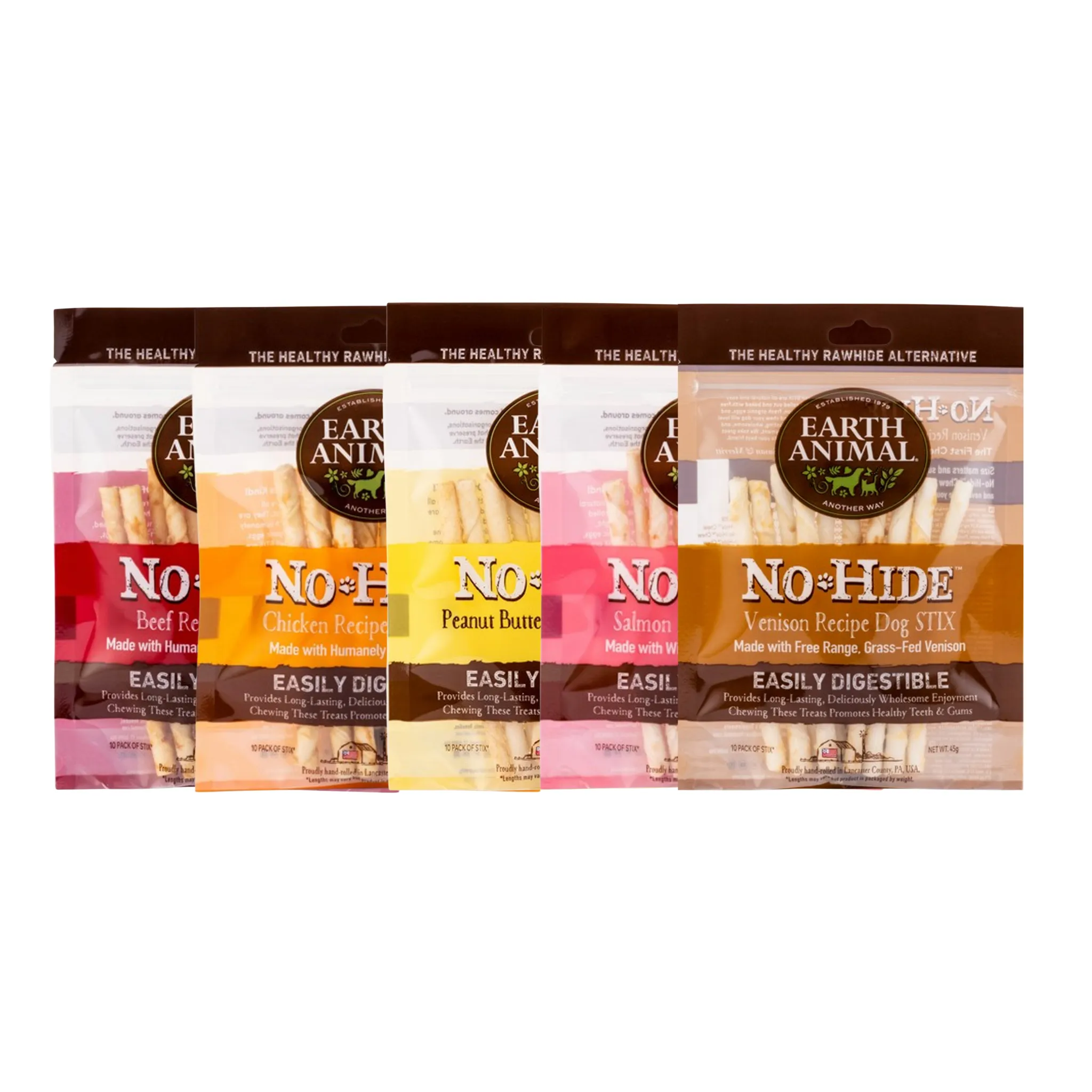 Earth Animal No-Hide Dog Stix, Available in Venison, Chicken, Beef, Salmon & Peanut Butter, 10pk (45g)