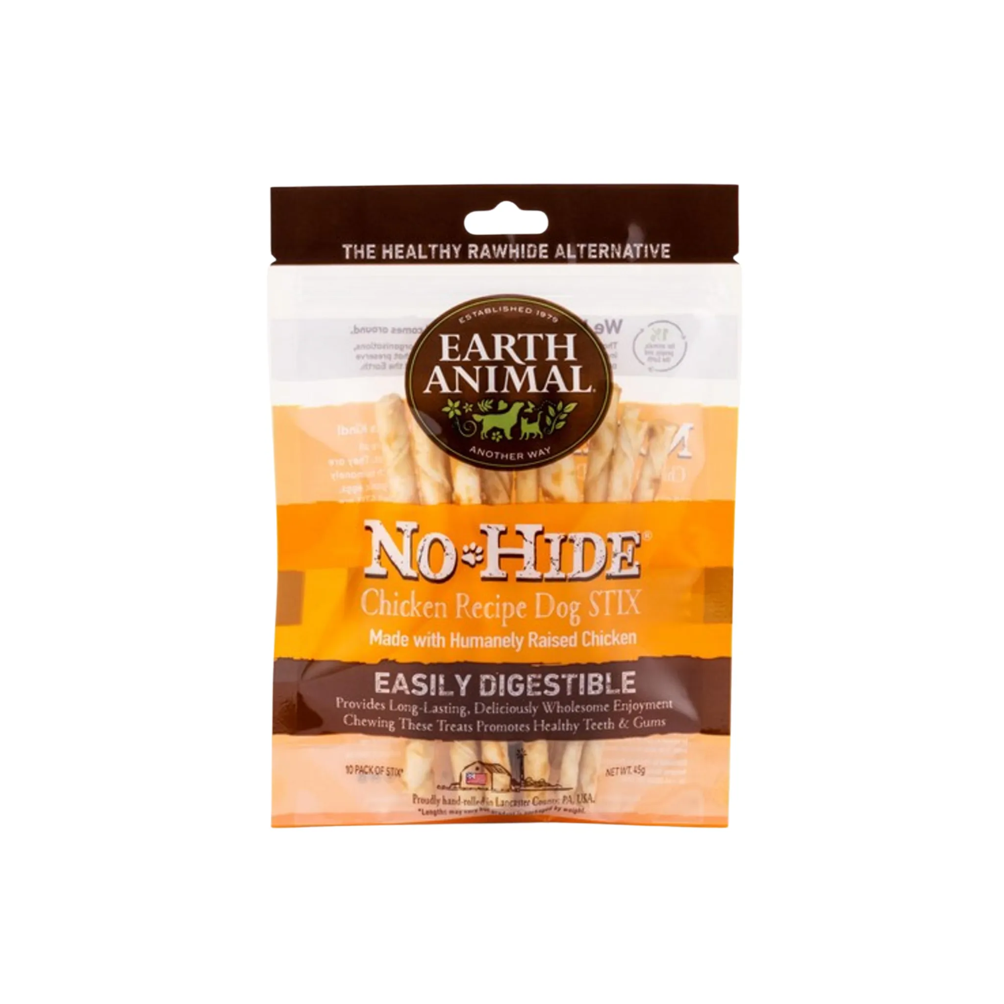 Earth Animal No-Hide Dog Stix, Available in Venison, Chicken, Beef, Salmon & Peanut Butter, 10pk (45g)