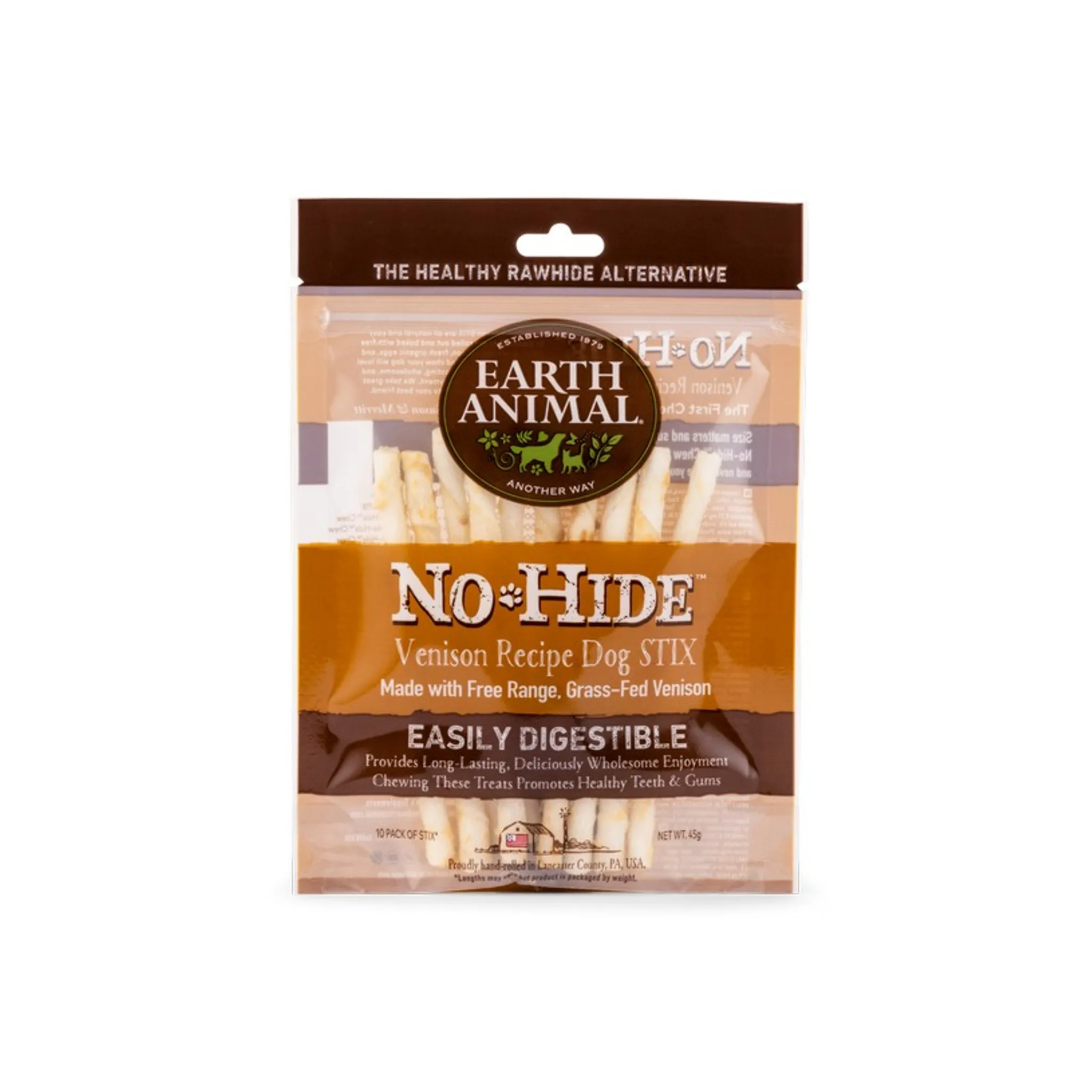 Earth Animal No-Hide Dog Stix, Available in Venison, Chicken, Beef, Salmon & Peanut Butter, 10pk (45g)