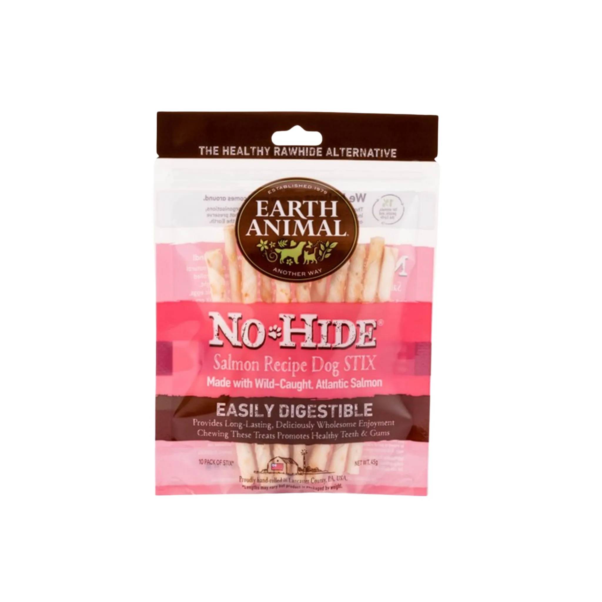 Earth Animal No-Hide Dog Stix, Available in Venison, Chicken, Beef, Salmon & Peanut Butter, 10pk (45g)