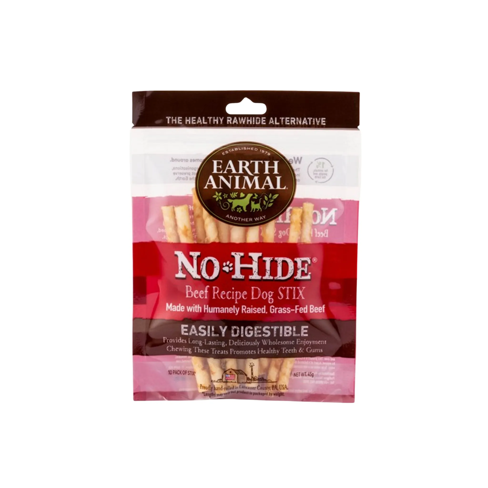 Earth Animal No-Hide Dog Stix, Available in Venison, Chicken, Beef, Salmon & Peanut Butter, 10pk (45g)