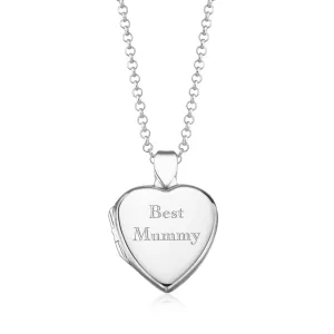 Engraved Silver Large Heart Locket Necklace