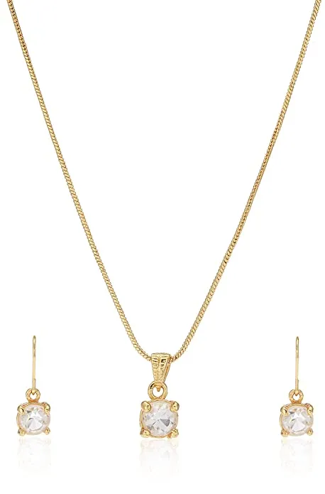 Estele - 24 KT Gold plated square solitaire pendant Set for Women