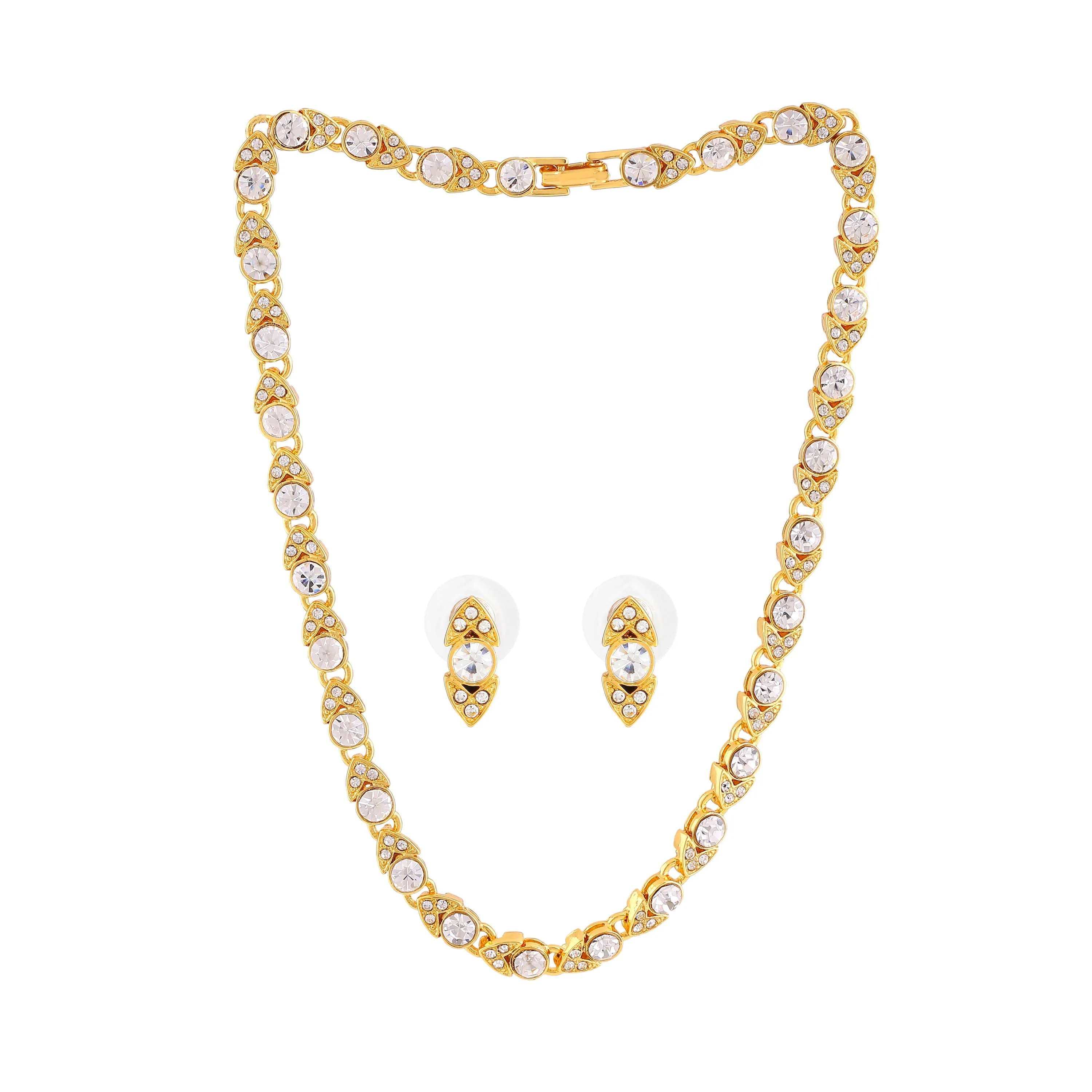 Estele Gold Plated Dazzling Necklace Set with White Austrian Crystals for Women