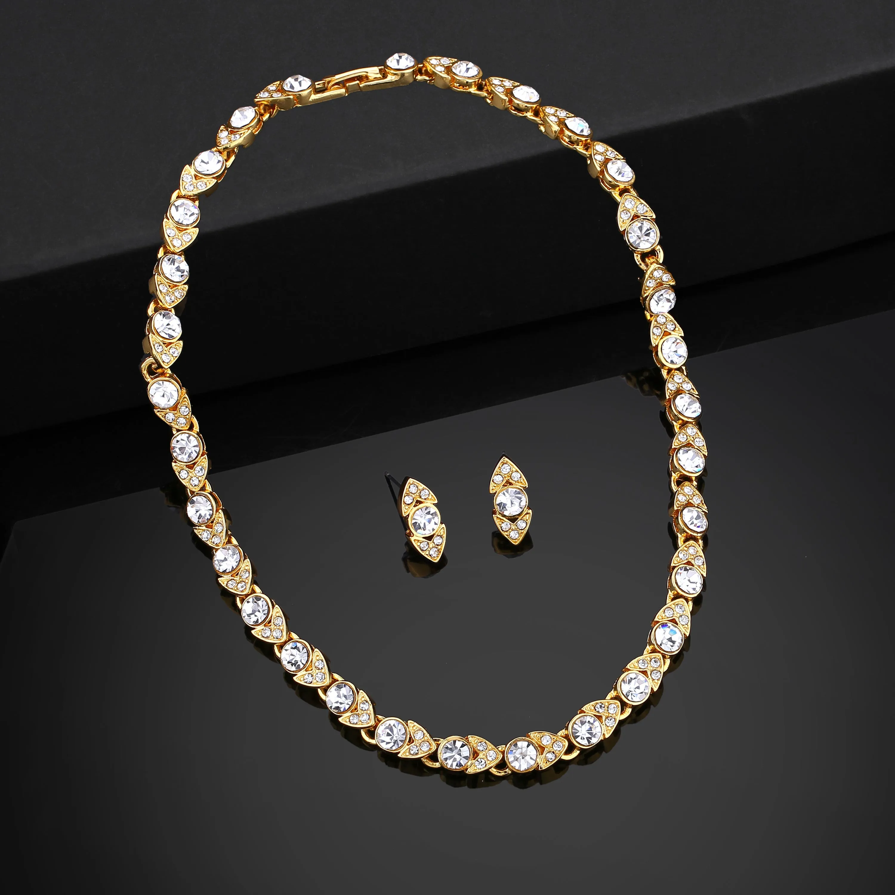 Estele Gold Plated Dazzling Necklace Set with White Austrian Crystals for Women