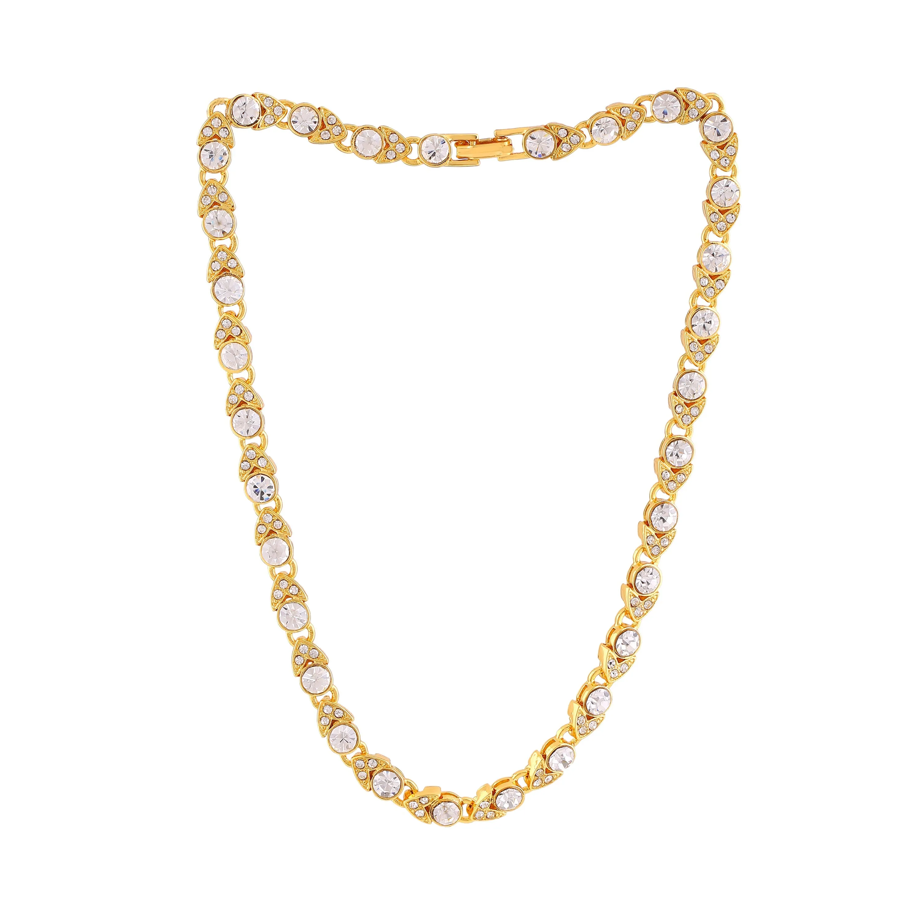 Estele Gold Plated Dazzling Necklace Set with White Austrian Crystals for Women