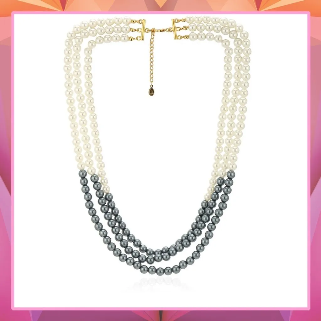 Estele -Handcrafted Grey And White three layered Pearl Necklace