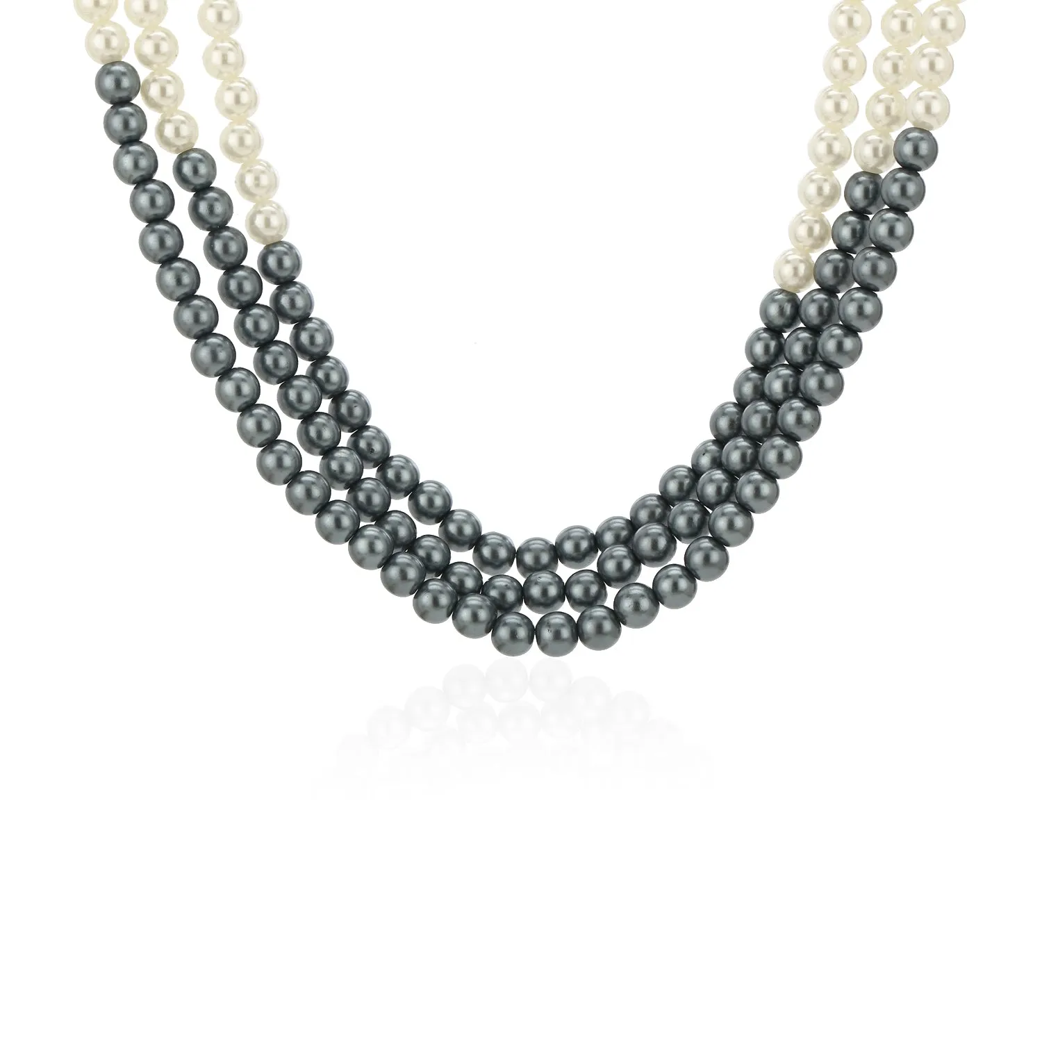 Estele -Handcrafted Grey And White three layered Pearl Necklace