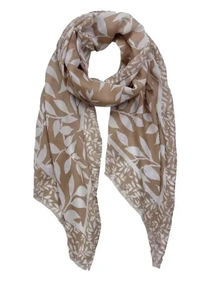 Floral Lightweight Scarf Tan Brown And White