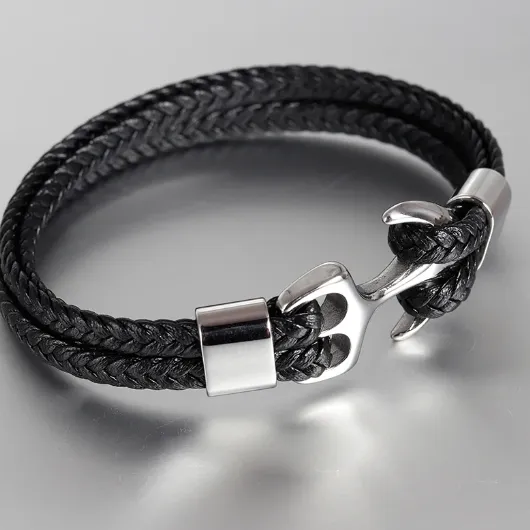 Fresh Accessories - Unisex Leather Bracelet 2 Strands Anchor