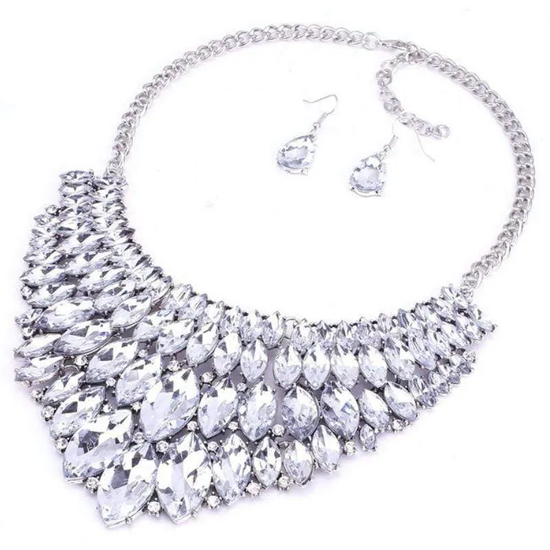 Getting to the Point White Crystal Statement Necklace & Earrings