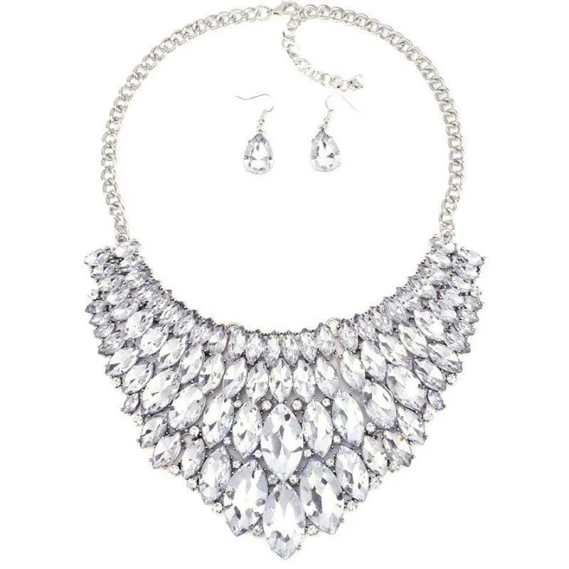 Getting to the Point White Crystal Statement Necklace & Earrings