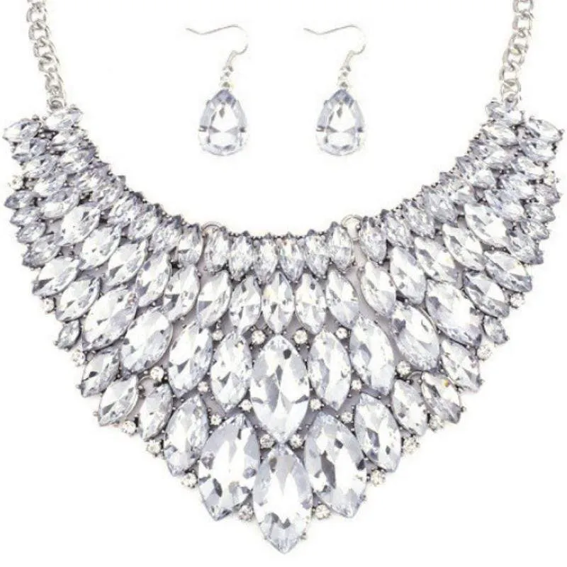 Getting to the Point White Crystal Statement Necklace & Earrings