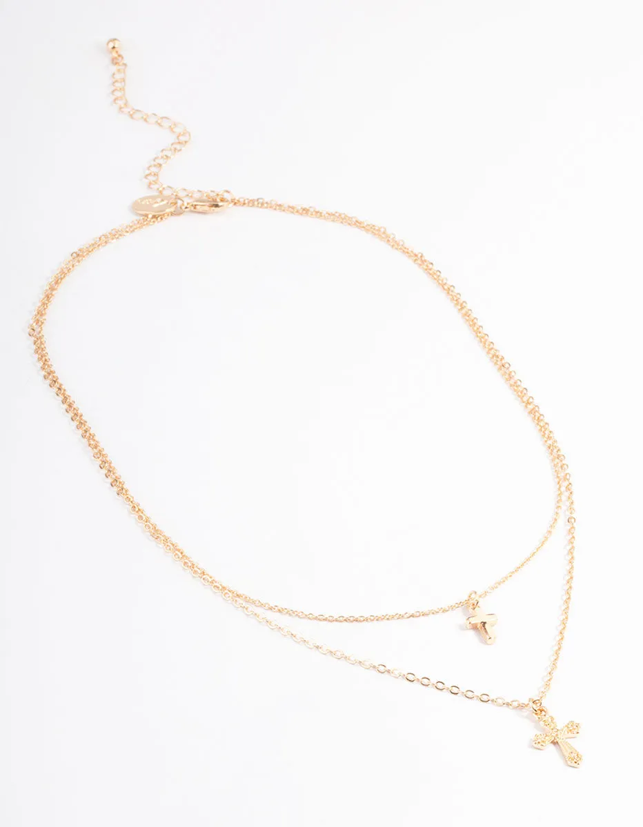 Gold Mixed Textured Cross Necklace