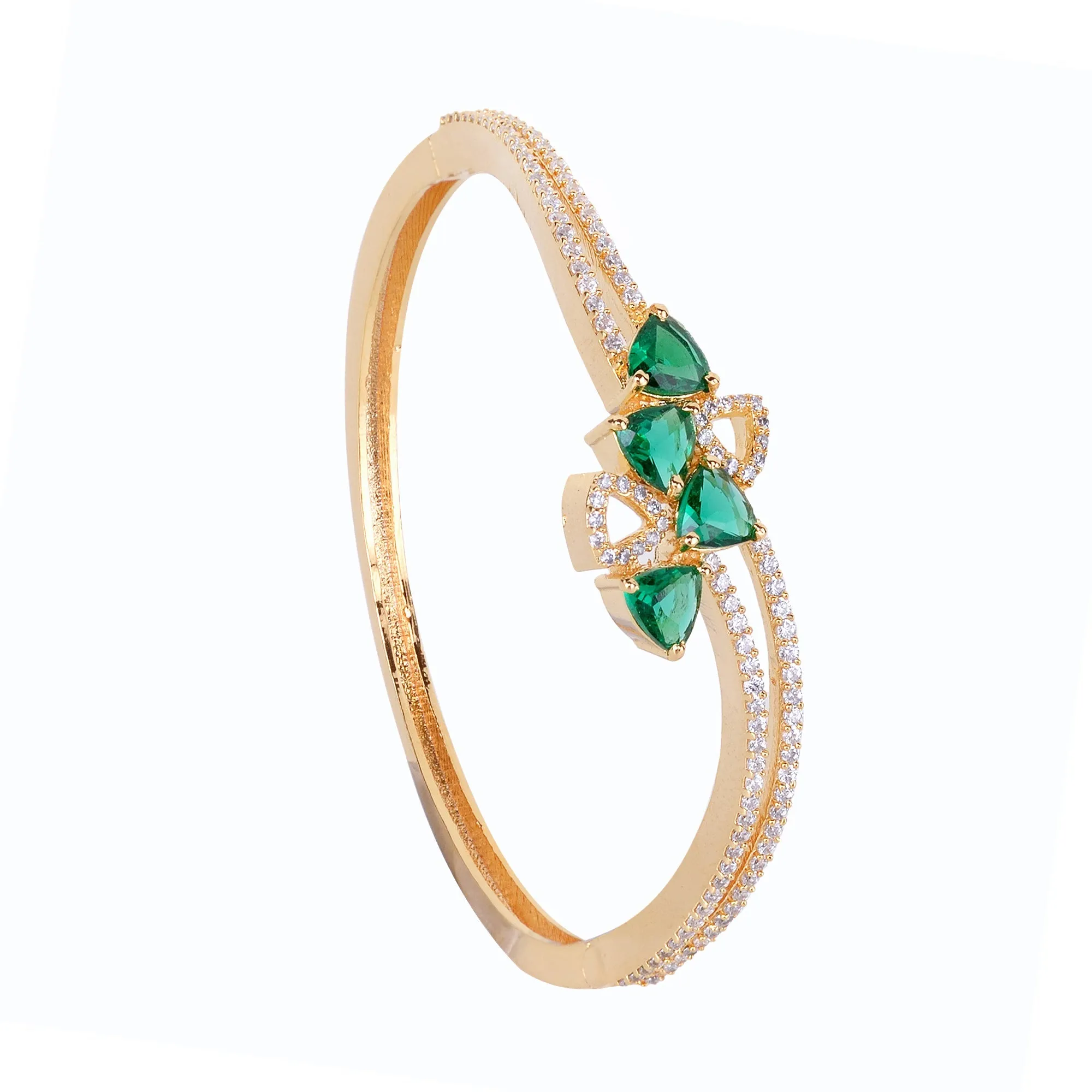 Gold Plated With Green American Diamond Studded Handcrafted Stylish Bracelet For Women And Girls - Saraf Rs Jewellery